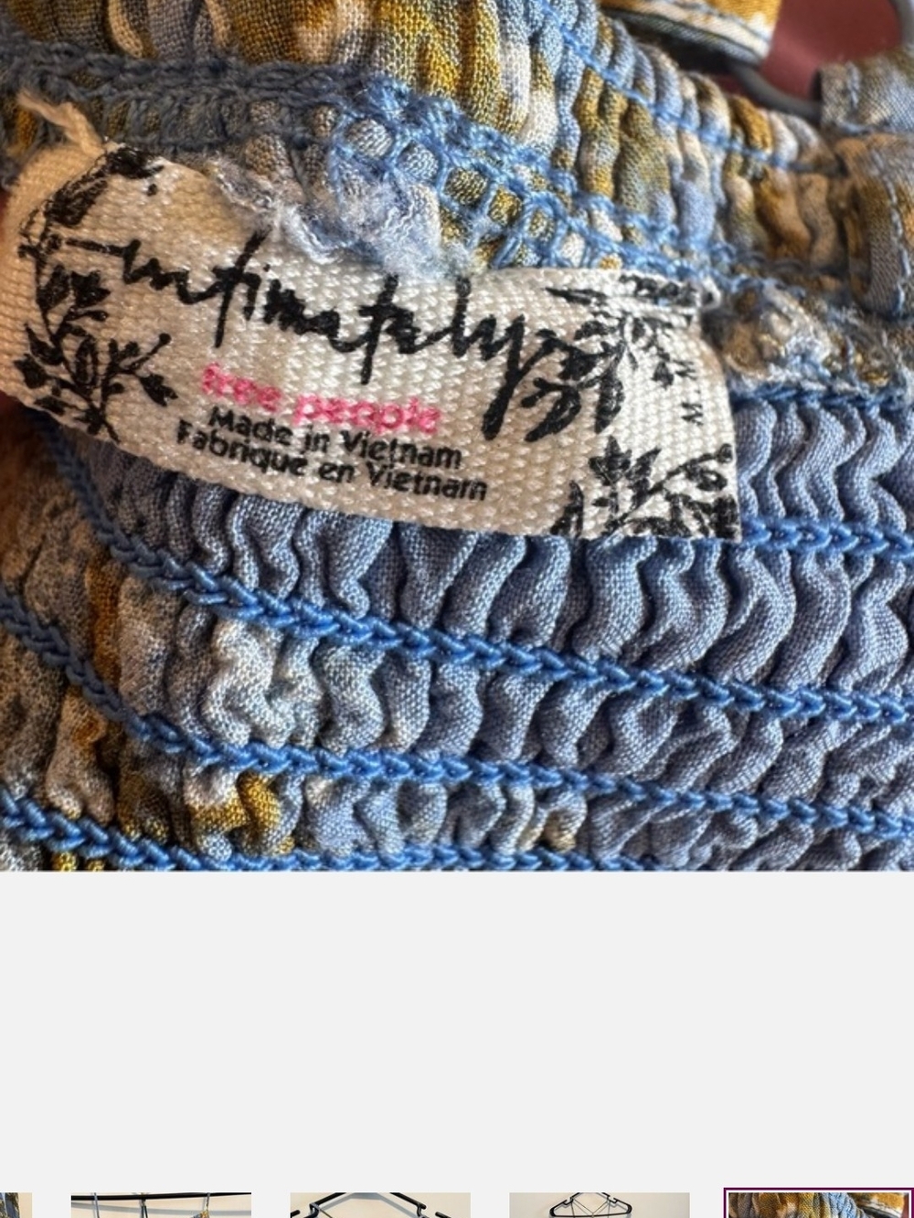 Free People Heat Wave Maxi Dress Allure Blue Combo Floral Smocked Boho Midi Sz.M - Picture 9 of 16
